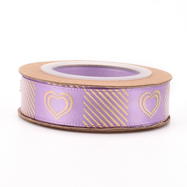 

PandaHall Polyester Ribbons, Single Face Golden Hot Stamping, for Gifts Wrapping, Party Decoration, Heart Pattern, Orchid, 5/8 inch(17mm)..., Purple