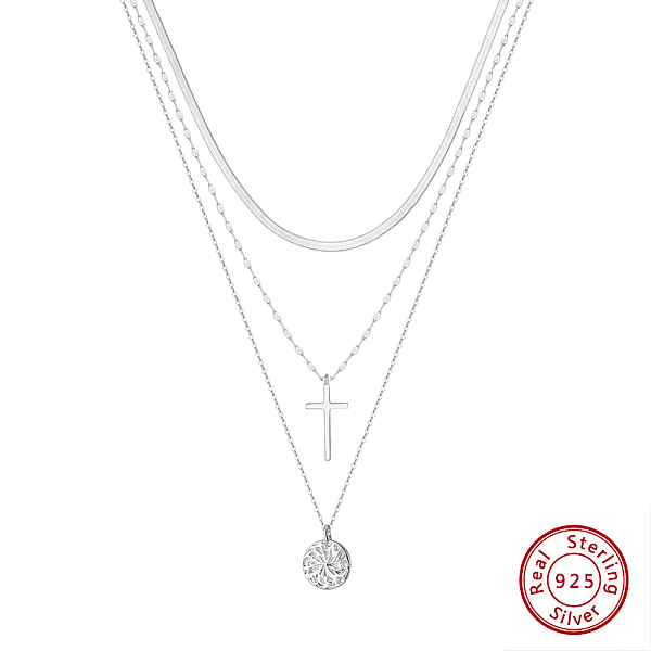 

PandaHall 925 Sterling Silver 3 Layer Necklaces, Real Platinum Plated, 14.09 inch(35.8cm) Sterling Silver