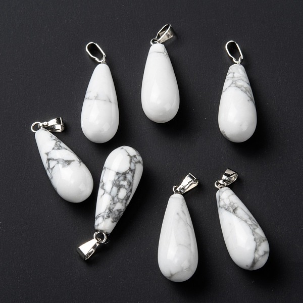 

PandaHall Natural Howlite Pendants, with Platinum Brass Findings, Teardrop, 26.5~29x10mm, Hole: 2.5~3.5x4~6mm Howlite Teardrop