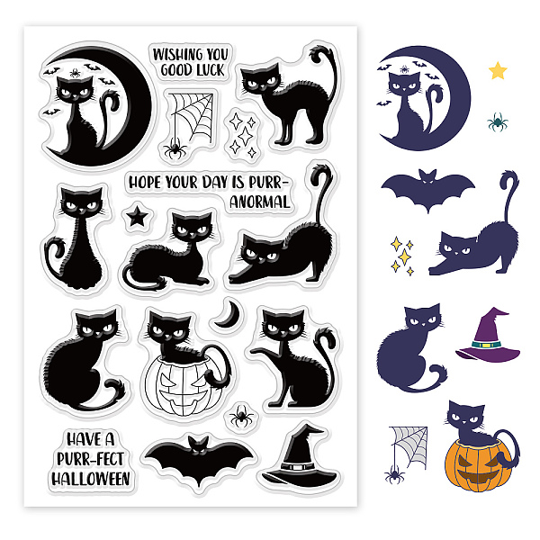 

PandaHall PH Animal Silicone Stamps Halloween Clear Stamps Cat Spider Bat Transparent Seal Stamps Vintage Rubber Postage Stamp for Card...