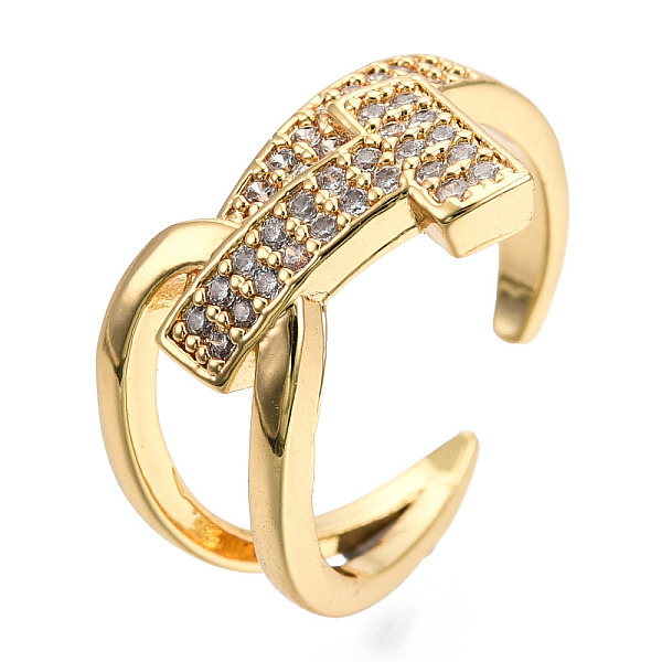 

PandaHall Cubic Zirconia Initial Letter T Open Cuff Ring, Real 18K Gold Plated Brass Knot Chunky Ring for Women, Nickel Free, Clear, US Size...