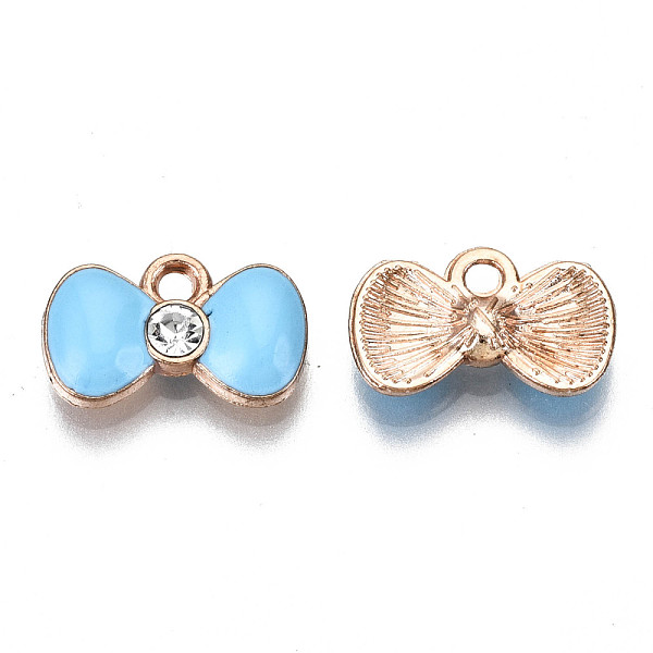 

PandaHall Alloy Enamel Charms, with Rhinestone, Cadmium Free & Lead Free, Bowknot, Light Gold, Light Sky Blue, Light Gold, Crystal..., Cyan