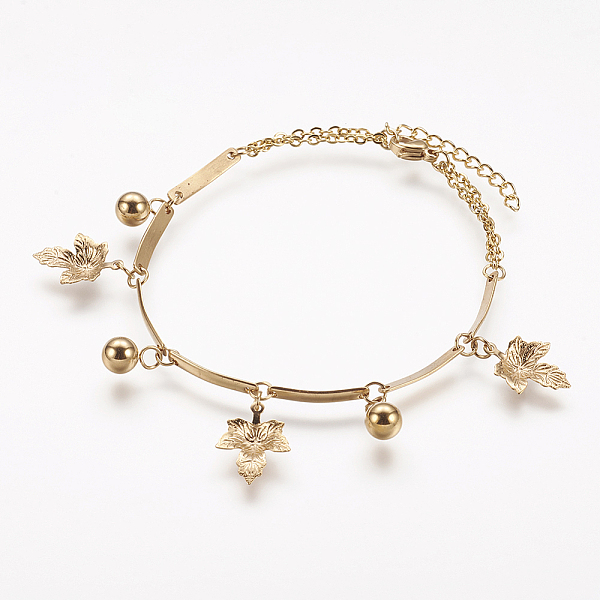 

PandaHall Autumn Theme 304 Stainless Steel Charm Bracelets, Maple Leaf, Golden, 7-1/4 inch(185mm) 304 Stainless Steel
