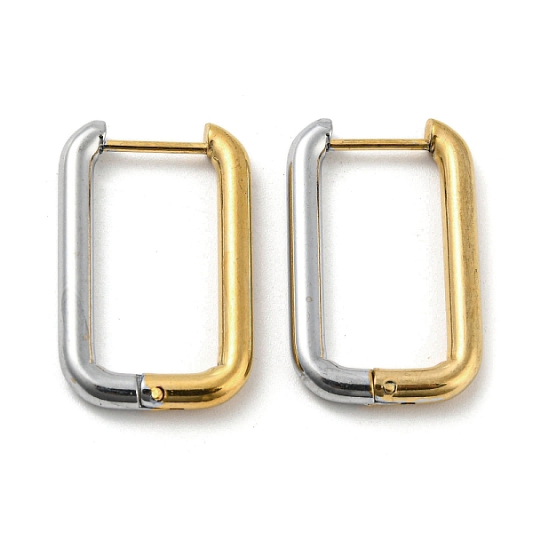 

PandaHall Two Tone 304 Stainless Steel Hoop Earrings, Golden & Stainless Steel Color, Rectangle, 26x16x3mm 304 Stainless Steel Rectangle
