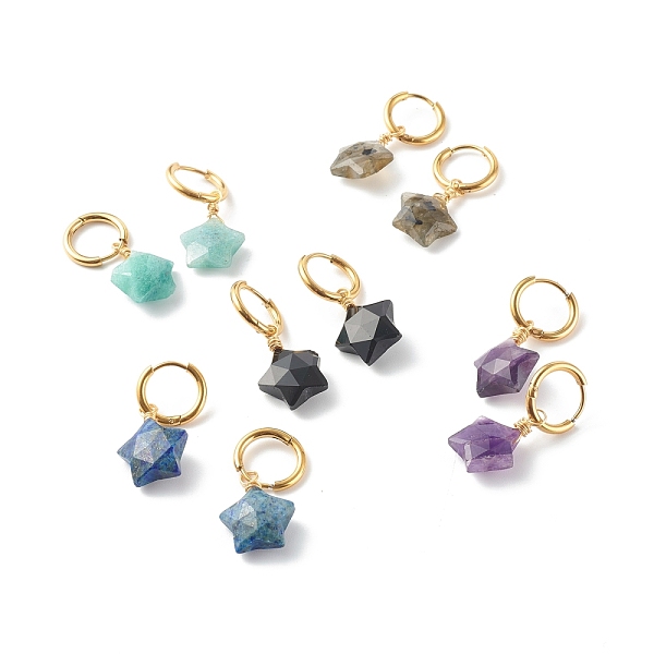 

PandaHall 304 Stainless Steel Huggie Hoop Earrings, with Mixed Natural Gemstone Charms, Faceted, Star, Golden, 32.5mm, Pin: 1mm Mixed Stone...