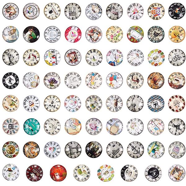 

PandaHall Printed Picture Glass Cabochons, Half Round/Dome, Clock Series, Mixed Color, 24.5~25x6~7mm Glass Half Round Multicolor
