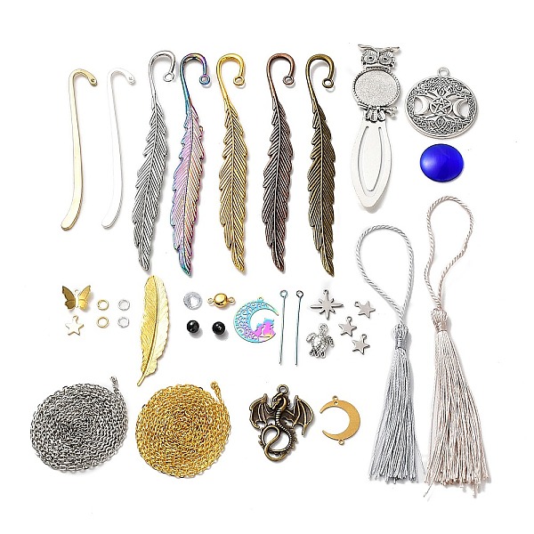 

PandaHall DIY Metal Feather Bookmark Making Kits, Including Alloy & Brass Bookmarks & Pendants, Polyester Tassel & Stainless Steel Charms...