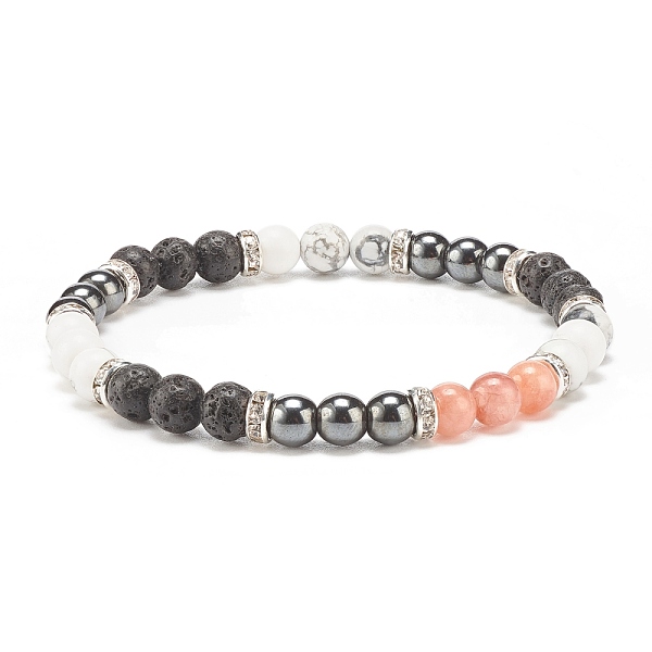 

PandaHall Natural Lava Rock & Gemstone Round Beaded Bracelet for Women, Inner Diameter: 2-1/8 inch(5.5cm) Lava Rock Clear