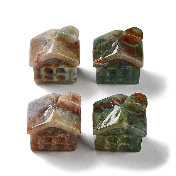 

PandaHall Natural Indian Agate Carved House Figurines, for Home Office Desktop Feng Shui Ornament, 26x24x18~18.5mm Indian Agate House