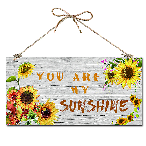 PandaHall Printed Natural Wood Hanging Wall Decorations, for Front Door Home Decoration, Rectangle with You Are My Sunshine, Sunflower...