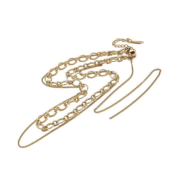 

PandaHall Ion Plating(IP) 304 Stainless Steel Oval Link & Curb Chains Double Layer Necklaces for Women, Real 14K Gold Plated, 16.42 inch...