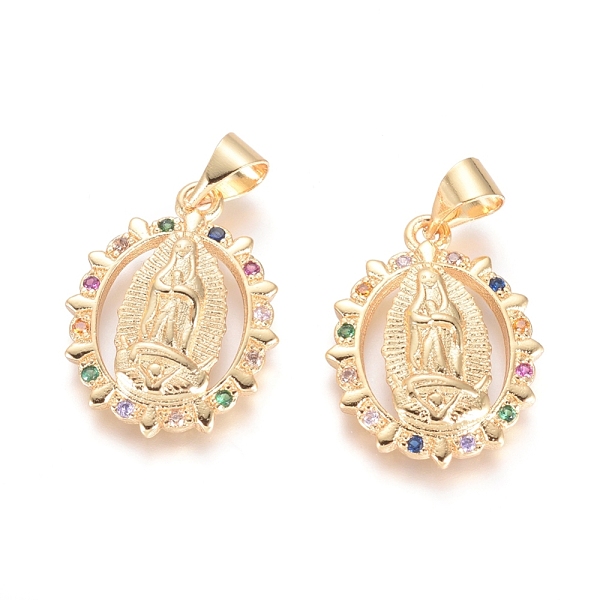 

PandaHall Brass Micro Pave Cubic Zirconia Pendants, Long-Lasting Plated, Oval with Virgin Mary, Colorful, Golden, 20x15x3mm, Hole: 5x3mm...