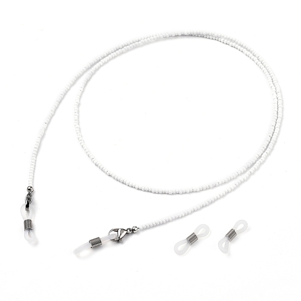 

PandaHall Eyeglasses Chains, Neck Strap for Eyeglasses, with Baking Paint Glass Seed Beads, 304 Stainless Steel Lobster Claw Clasps, Brass..., White