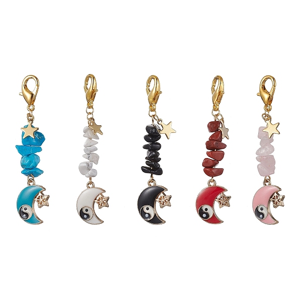 

PandaHall Moon & Star Alloy Enamel Pendants Decoraiton, Natural & Synthetic Gemstone Chip Beads and Lobster Claw Clasps Charm, 64mm Mixed..., Multicolor