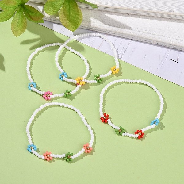 

PandaHall Handmade Daisy Flower Baking Paint & Dyed Glass Seed Beaded Stretch Bracelets, for Women Girls, Mixed Color, Inner Diameter: 2..., Multicolor