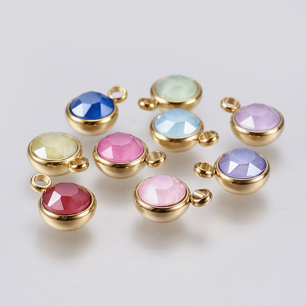 

PandaHall K9 Glass Pendants, with 304 Stainless Steel Findings, Ion Plating (IP), Faceted, Flat Round, Golden, Mixed Color, 13.5x10x6mm..., Multicolor