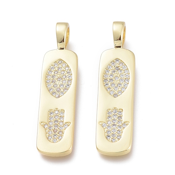 

PandaHall Brass Micro Pave Cubic Zirconia Pendants, Rectangle with Horse Eye and Hamsa Hand, Clear, Real 18K Gold Plated, 32.5x8x1.5mm, Hole...