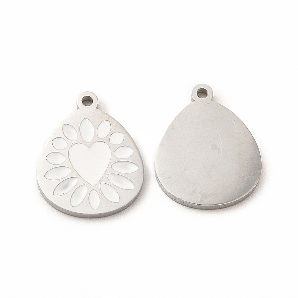

PandaHall 304 Stainless Steel Enamel Pendants, Teadrop with Heart Pattern, White, 15x12x1mm, Hole: 1.2mm Alloy+Enamel Heart White