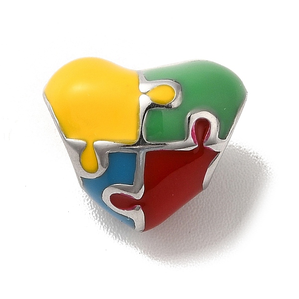 

PandaHall 304 Stainless Steel Enamel European Beads, Large Hole Beads, Heart with Puzzle Pattern, Stainless Steel Color, 10.5x12.5x8.5mm...