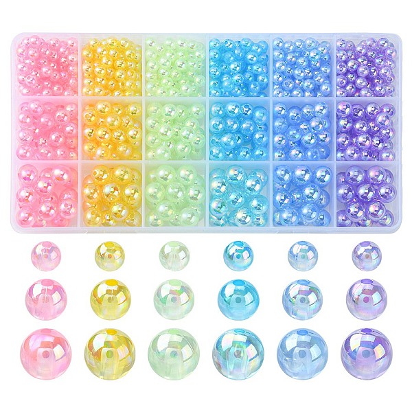 

PandaHall 18 Style Transparent Rainbow Iridescent Acrylic Beadss Plated, Round, Mixed Color, 6~10mm, Hole: 1.8~2mm, 654pcs/box Acrylic Round..., Multicolor
