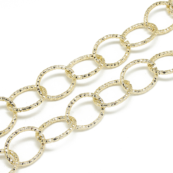 

PandaHall Aluminum Cable Chains, Textured, Unwelded, Oval, Light Gold, 24x19x2.3mm Aluminum