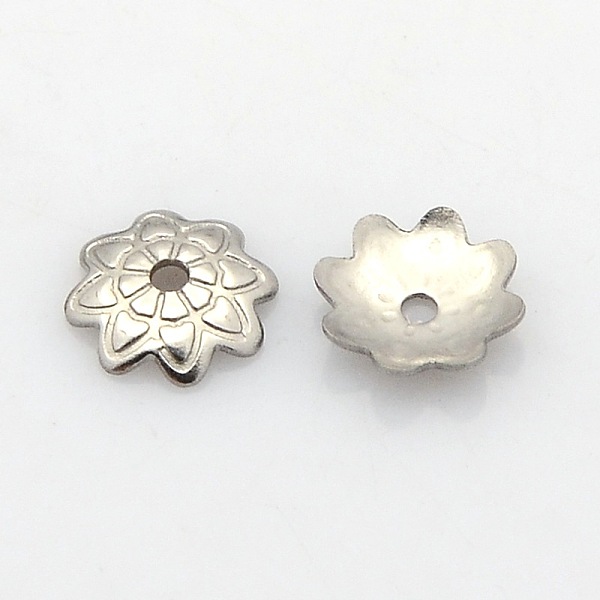 

PandaHall 8-Petal 304 Stainless Steel Flower Bead Caps, Stainless Steel Color, 7x1.5mm, Hole: 1mm 304 Stainless Steel