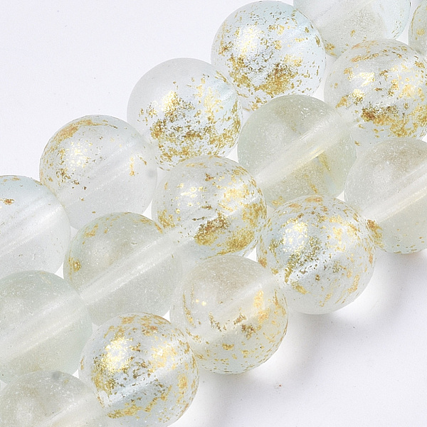 

PandaHall Frosted Spray Painted Glass Beads Strands, with Golden Foil, Round, Azure, 10~11mm, Hole: 1.4~1.6mm, about 39~42pcs/Strand, 14.84..., Blue