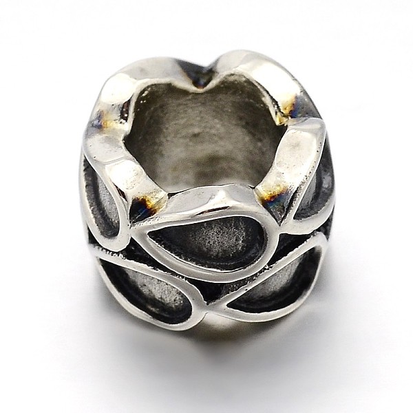 

PandaHall Retro 304 Stainless Steel Big Hole Column Carved Drop Beads, Antique Silver, 7.5x11mm, Hole: 6mm 304 Stainless Steel Column