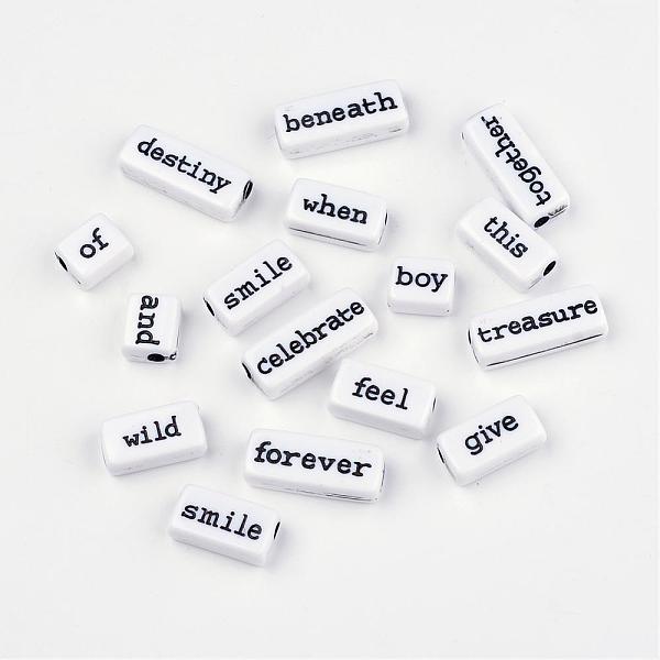 

PandaHall Opaque Acrylic Beads, Craft Style, Rectangle with Mixed Word, Black, 12~24x9.5x6mm, Hole: 3mm, about 540pcs/500g Acrylic Rectangle...