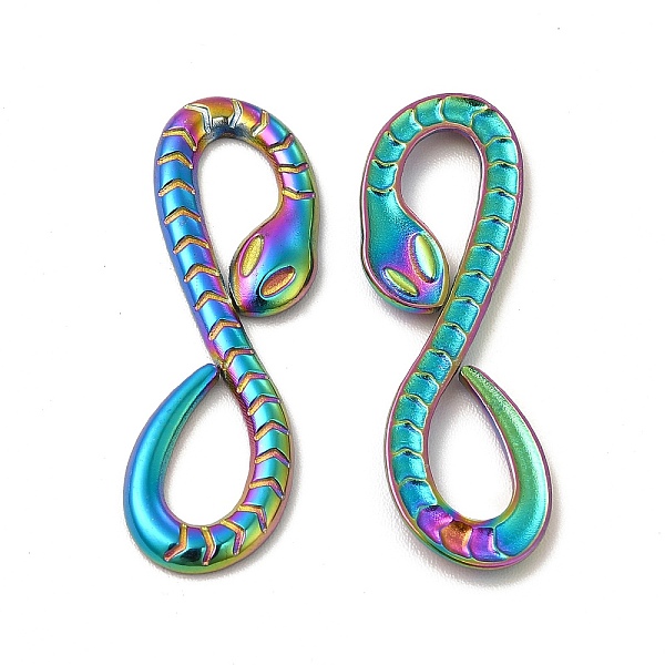 

PandaHall Ion Plating(IP) 304 Stainless Steel Connector Charms, Infinity Snake Links, Rainbow Color, 30.5x10x2mm, Hole: 5x9mm and 8x5mm 304...