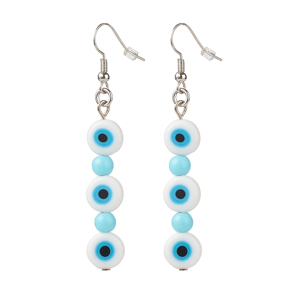 

PandaHall Lampwork Evil Eye & Acrylic Beaded Dangle Earrings, Brass Jewelry for Women, White, 65mm, Pin: 0.7mm Lampwork Evil Eye White