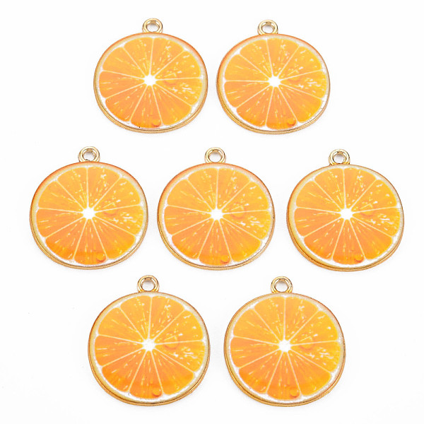

PandaHall Light Gold Alloy Enamel Pendants, Cadmium Free & Nickel Free & Lead Free, Light Gold, Orange Slice, Orange, 26x23x2mm, Hole: 2mm...