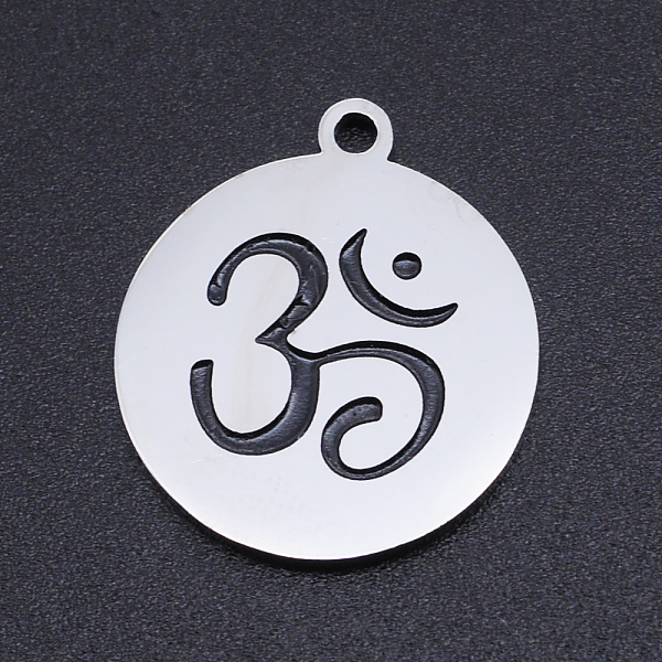 

PandaHall 201 Stainless Steel Etched Pendants, Flat Round with Aum/Om Symbol, Stainless Steel Color, 22x19x1.5mm, Hole: 1.8mm 201 Stainless...