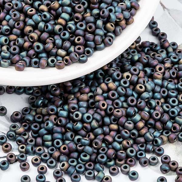 

PandaHall MIYUKI Round Rocailles Beads, Japanese Seed Beads, 8/0, (RR401FR) Matte Black AB, 3mm, Hole: 1mm, about 2111~2277pcs/50g Glass...