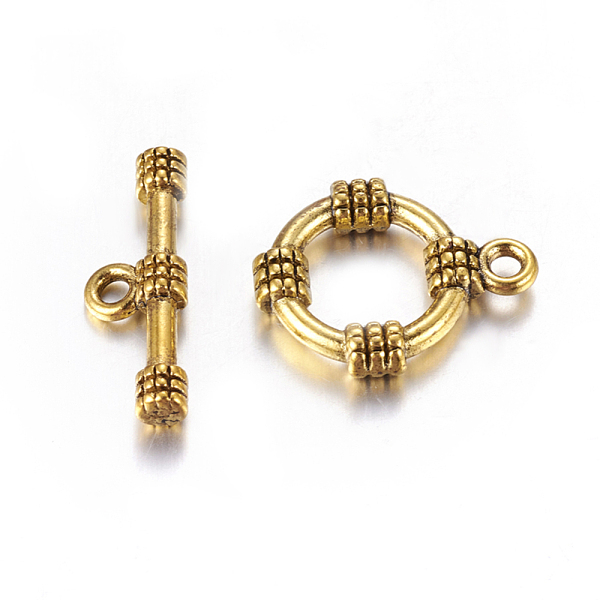 

PandaHall Tibetan Style Alloy Toggle Clasps, Cadmium Free & Nickel Free & Lead Free, Ring, Antique Golden, Ring: 19x15mm, Bar: 20x3mm, Hole...