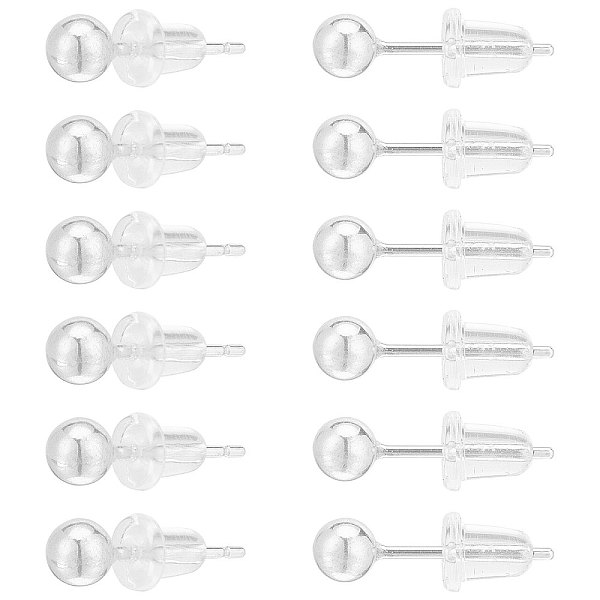 

PandaHall 6 Pairs Sterling Silver Round Ball Stud Earrings for Men Women, Silver, 15x4mm, Pin: 0.7mm Sterling Silver