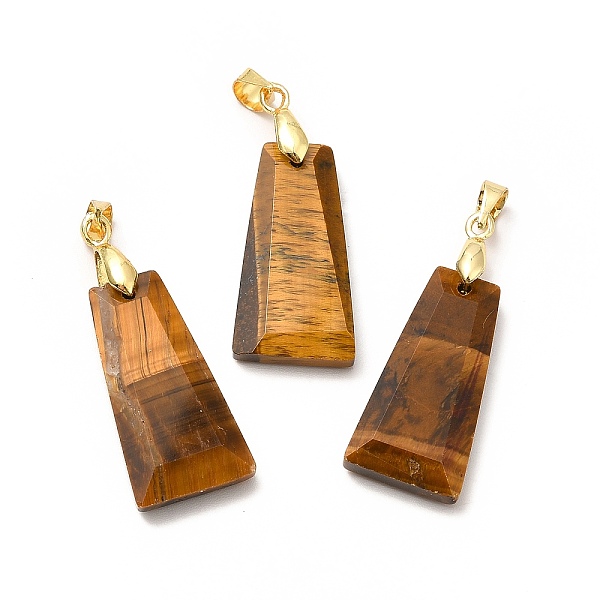 

PandaHall Natural Tiger Eye Pendants, Faceted Trapezoid Charms, with Rack Plating Golden Tone Brass Findings, Cadmium Free & Lead Free...