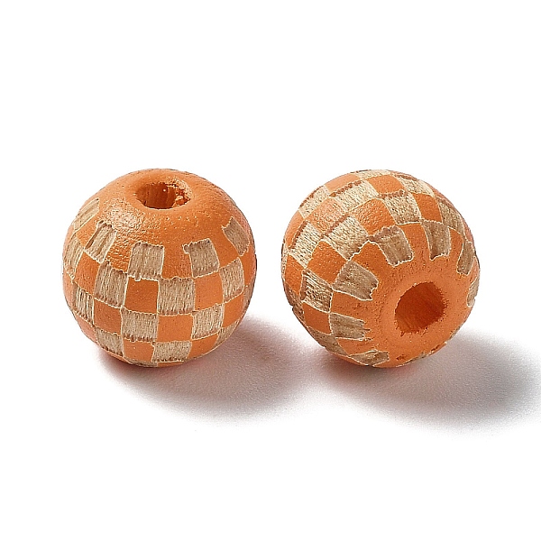 

PandaHall Wood Laser Engraved Tartan Beads, Round, Dyed, for DIY Craft, Peru, 9.5~10x8.5mm, Hole: 3mm Schima Wood Round Brown