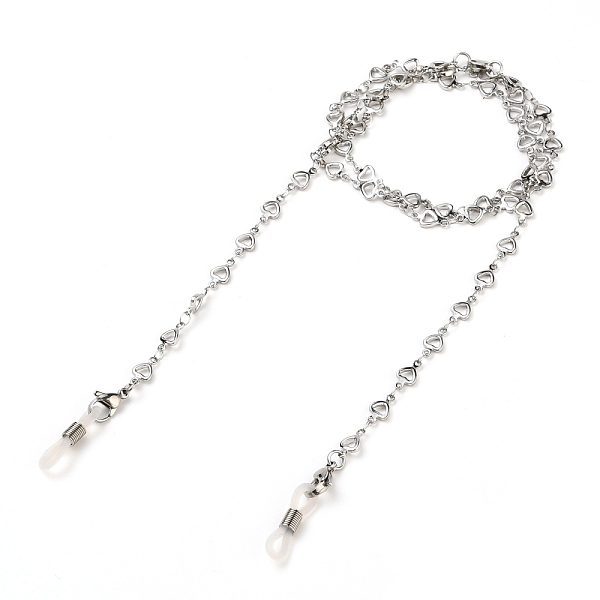 

PandaHall 304 Stainless Steel Eyeglasses Chains, Neck Strap for Eyeglasses, with Heart Link Chains, Lobster Claw Clasps and Rubber Loop Ends...