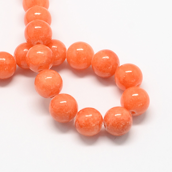 

PandaHall Natural Dyed Yellow Jade Gemstone Bead Strands, Round, Coral, 8mm, Hole: 1mm, about 50pcs/strand, 15.7 inch Yellow Jade Round Red