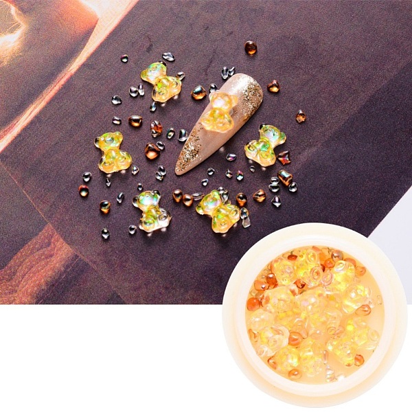 

PandaHall Nail Art Decoration Accessories, with Resin Cabochons and Glass No Hole Beads, Chip & Bear, Gold, 10x8x4mm & 0.5~4x0.5~2x0.5~2mm &...