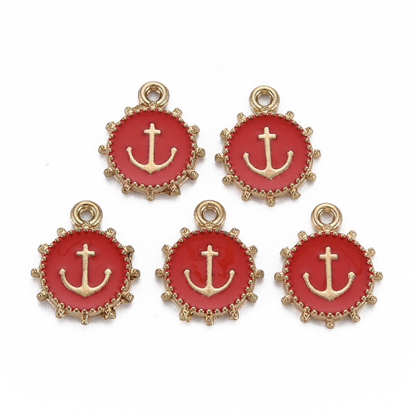 

PandaHall Alloy Enamel Pendants, Light Gold, Cadmium Free & Nickel Free & Lead Free, Flat Round with Anchor, FireBrick, 17.5x14.5x2mm, Hole..., Red