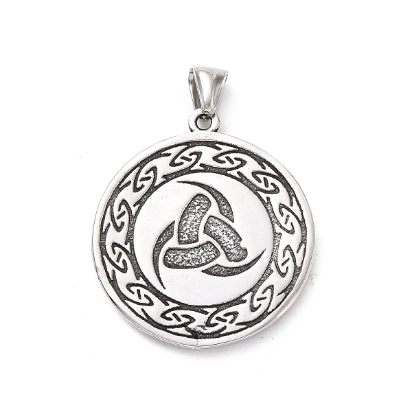 

PandaHall 304 Stainless Steel Pendants, Flat Round with Viking Rune & Triple Horn, Antique Silver, 43.5x38.5x4mm, Hole: 4x8.5mm Stainless...