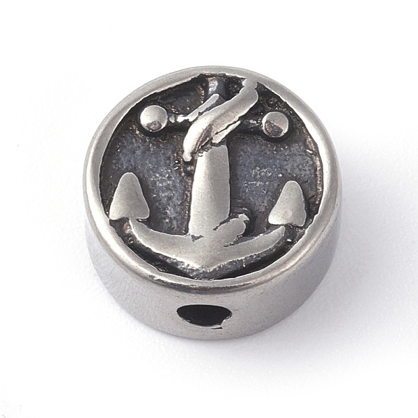 

PandaHall 304 Stainless Steel Beads, Flat Round with Anchor & Helm, Antique Silver, 10.5x5mm, Hole: 2mm 304 Stainless Steel Flat Round
