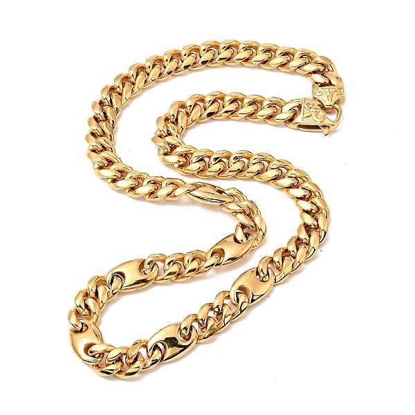 

PandaHall Ion Plating(IP) 304 Stainless Steel Coffee Bean Link Chain Necklace with Curb Chains for Men Women, Golden, 23.54 inch(59.8cm) 304...