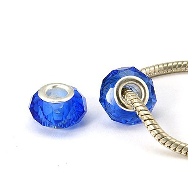 

PandaHall Rondelle Handmade Crystal European Beads Fit Charm Bracelets, Large Hole Beads, Nickel Color Brass Core, Dark Blue, about 14mm...