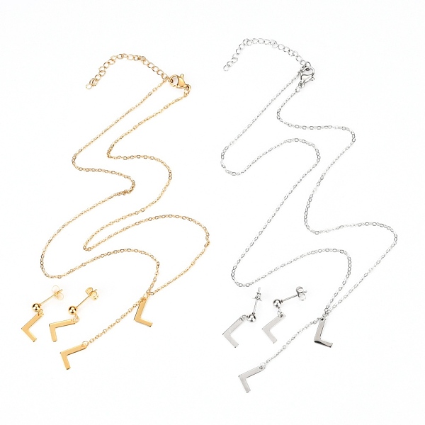 

PandaHall 304 Stainless Steel Jewelry Sets, Cable Chains Pendant Necklaces and Stud Earrings, with Lobster Claw Clasps and Ear Nuts...