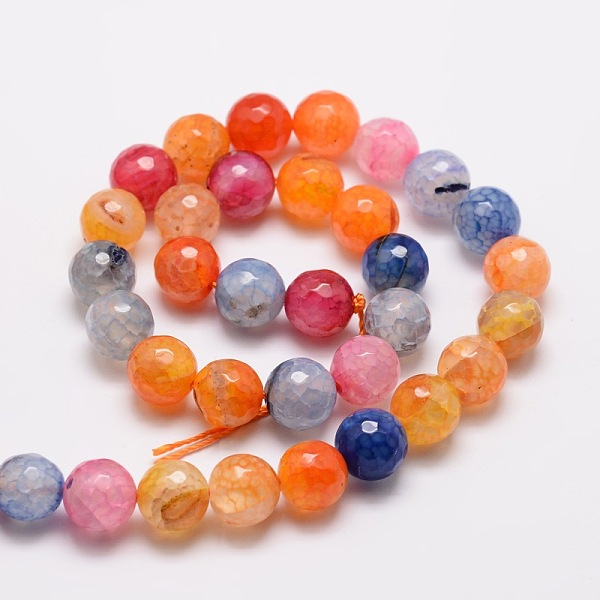 

PandaHall Dyed Natural Agate Faceted Round Beads Strands, Colorful, 8mm, Hole: 1mm, about 48pcs/strand, 15.3 inch Natural Agate Round