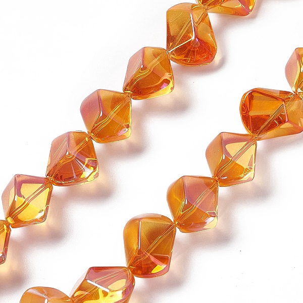 

PandaHall Full Rainbow Plated Electroplate Glass Beads, Polygon, Dark Orange, 15.5~16x15.5x10~10.5mm, Hole: 1mm, about 50~51pcs/strand...