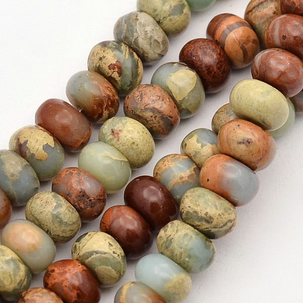 

PandaHall Rondelle Synthetic Aqua Terra Jasper Beads Strands, Dyed, 6x3mm, Hole: 1mm, about 104pcs/strand, 15.1 inch Aqua Terra Jasper...